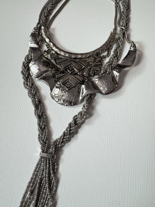 Necklace Stack | Silver Tassel