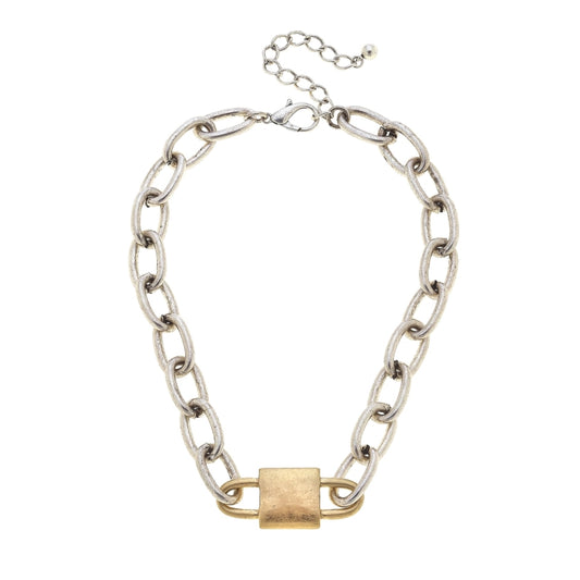 Mixed Metal Lock Necklace