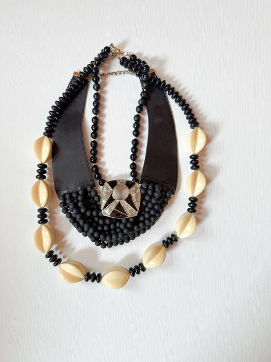 Necklace Stack | Black & Ivory